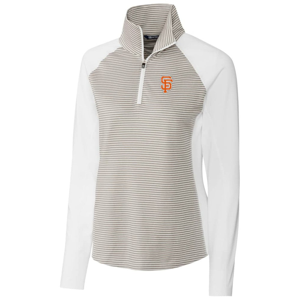 San Francisco Giants Cutter & Buck Women's City Connect Forge Tonal Stripe Stretch Half-Zip Pullover Top White