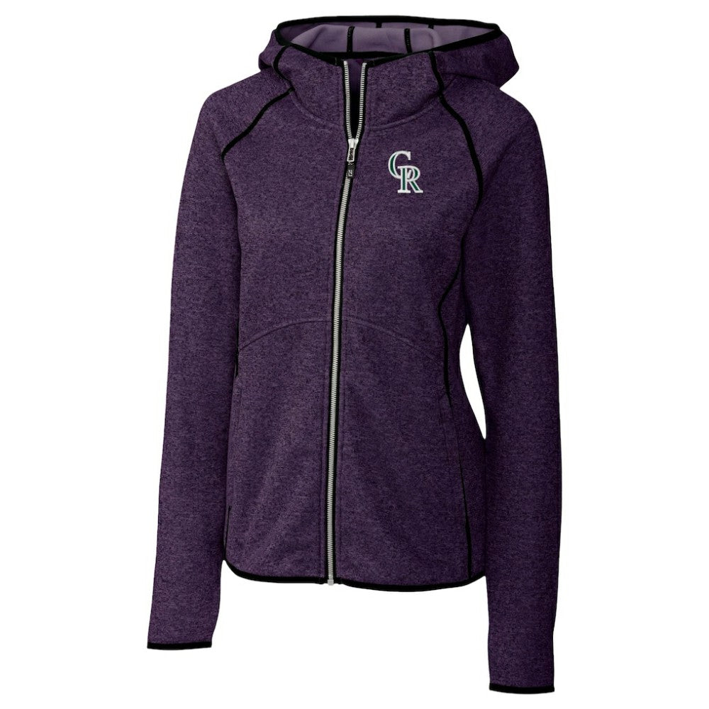 Colorado Rockies Cutter & Buck Women's City Connect Mainsail Full-Zip Hooded Jacket Heather Purple