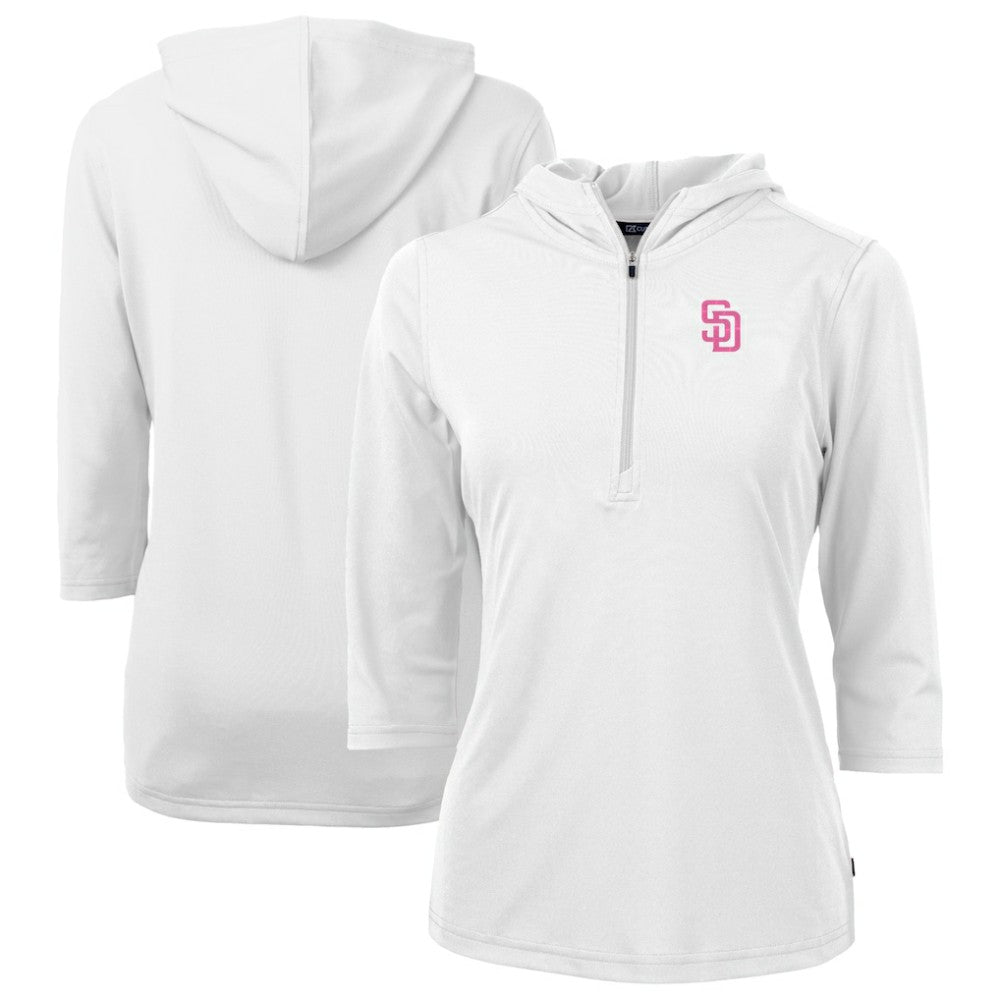 San Diego Padres Cutter & Buck Women's City Connect Virtue Eco Pique Recycled Half-Zip Pullover Hoodie White
