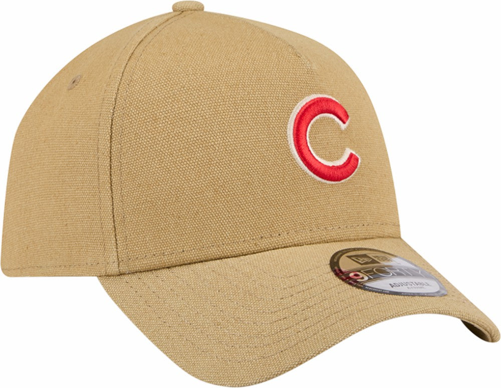 Chicago Cubs Logo Essentials 9FORTY A-Frame Adjustable Hat Khaki | New Era