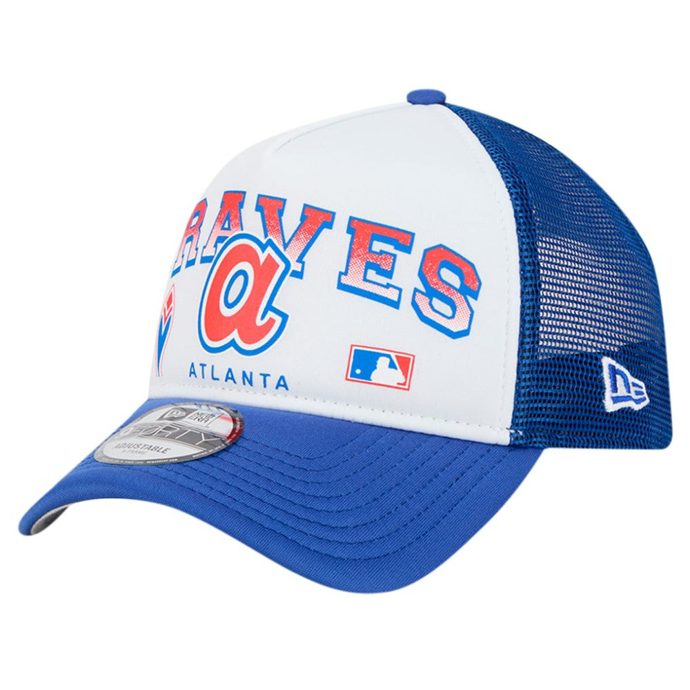 Atlanta Braves Retro Wordmark 9FORTY A-Frame Trucker Adjustable Hat White | New Era