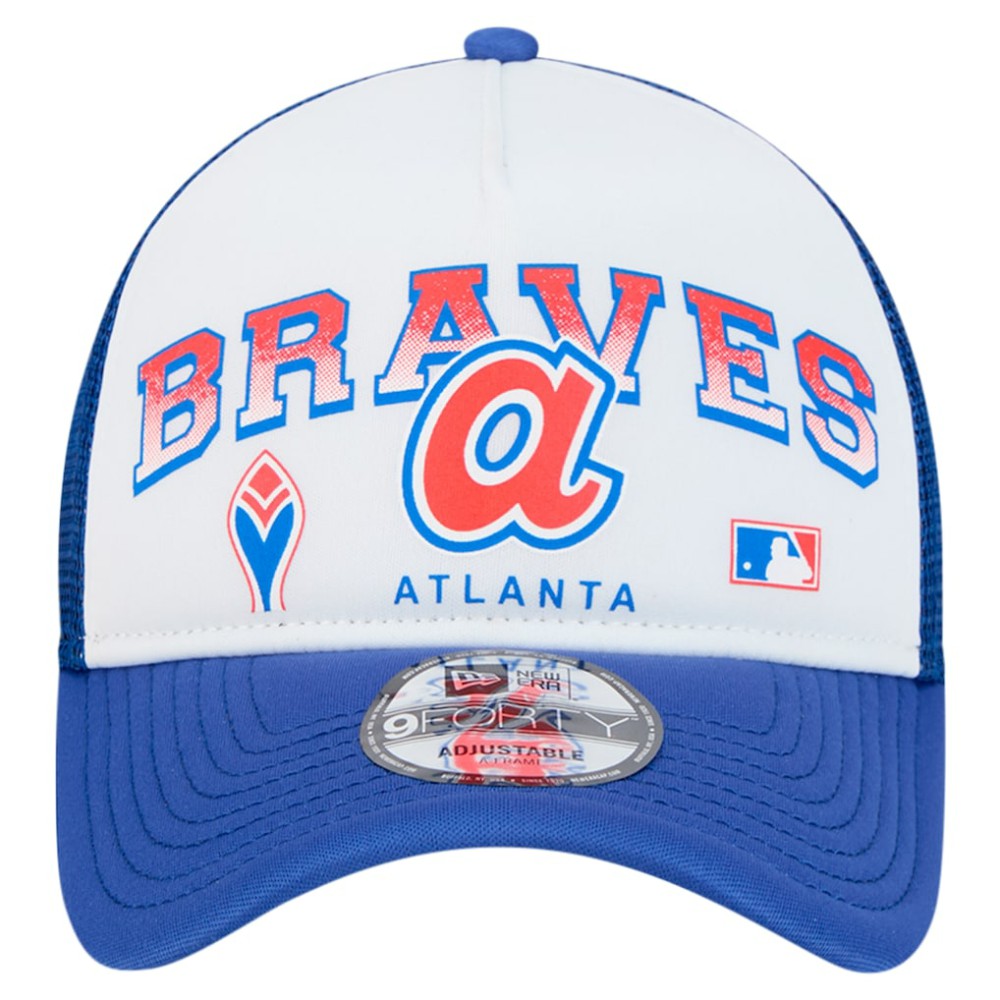Atlanta Braves Retro Wordmark 9FORTY A-Frame Trucker Adjustable Hat White | New Era
