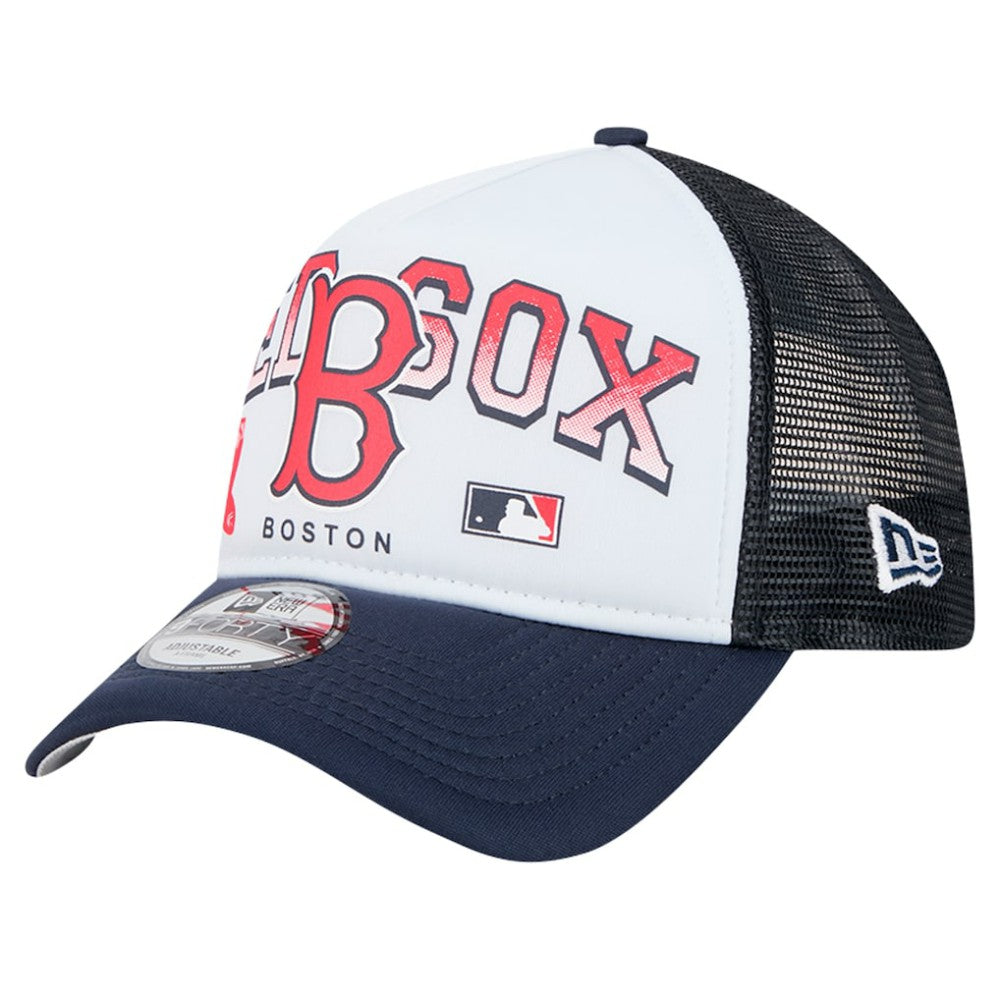 Boston Red Sox Retro Wordmark 9FORTY A-Frame Trucker Adjustable Hat White | New Era