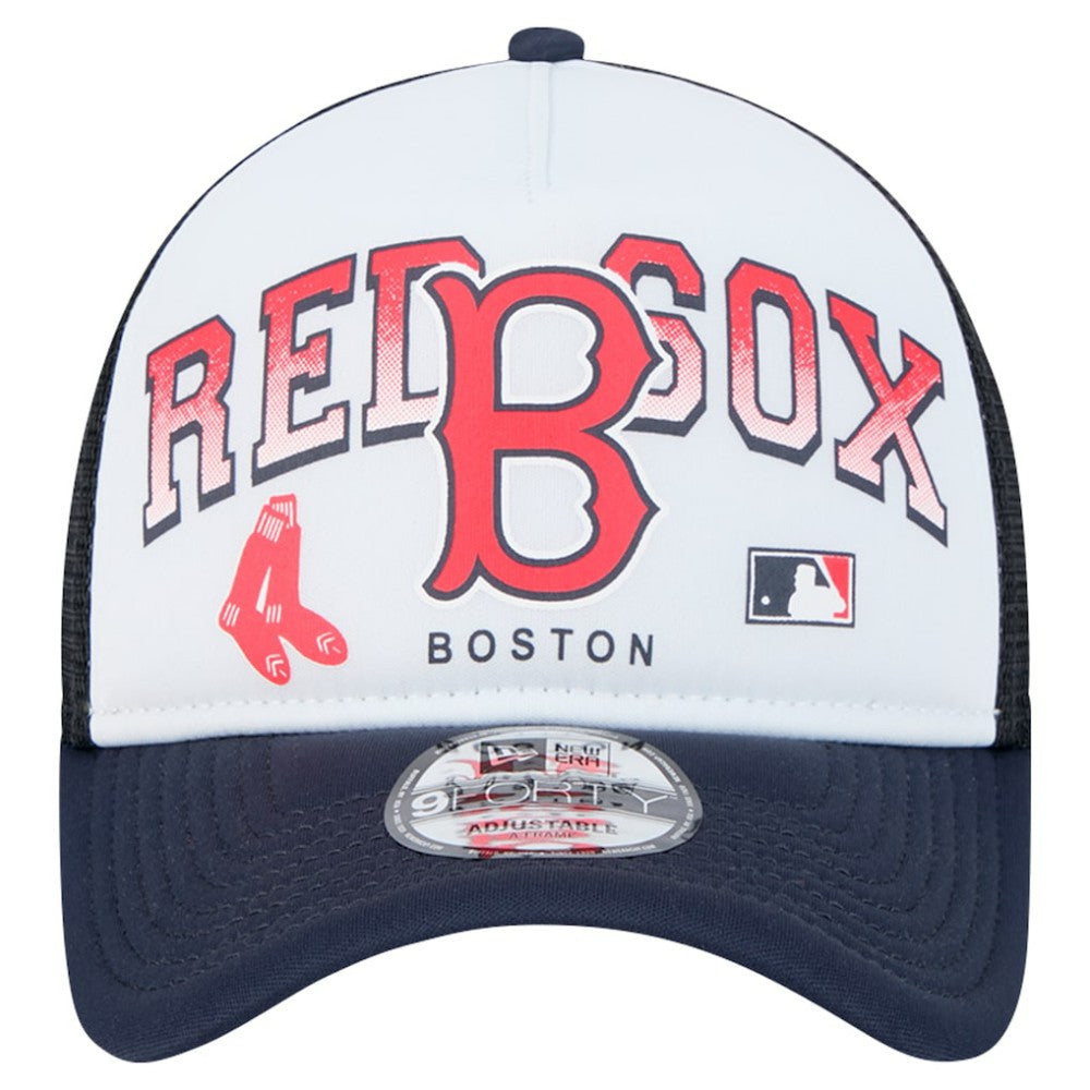 Boston Red Sox Retro Wordmark 9FORTY A-Frame Trucker Adjustable Hat White | New Era