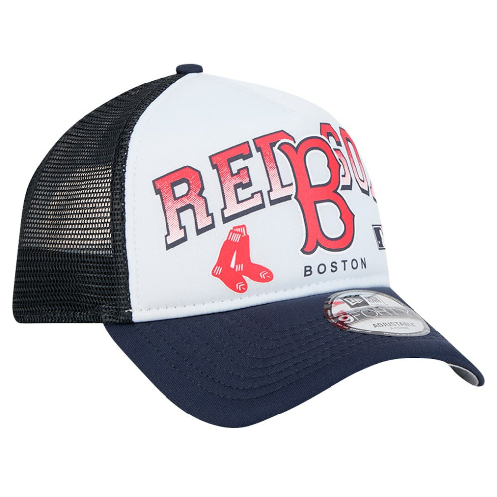 Boston Red Sox Retro Wordmark 9FORTY A-Frame Trucker Adjustable Hat White | New Era
