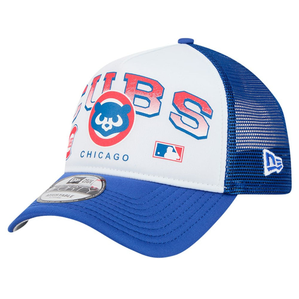 Chicago Cubs Retro Wordmark 9FORTY A-Frame Trucker Adjustable Hat White | New Era