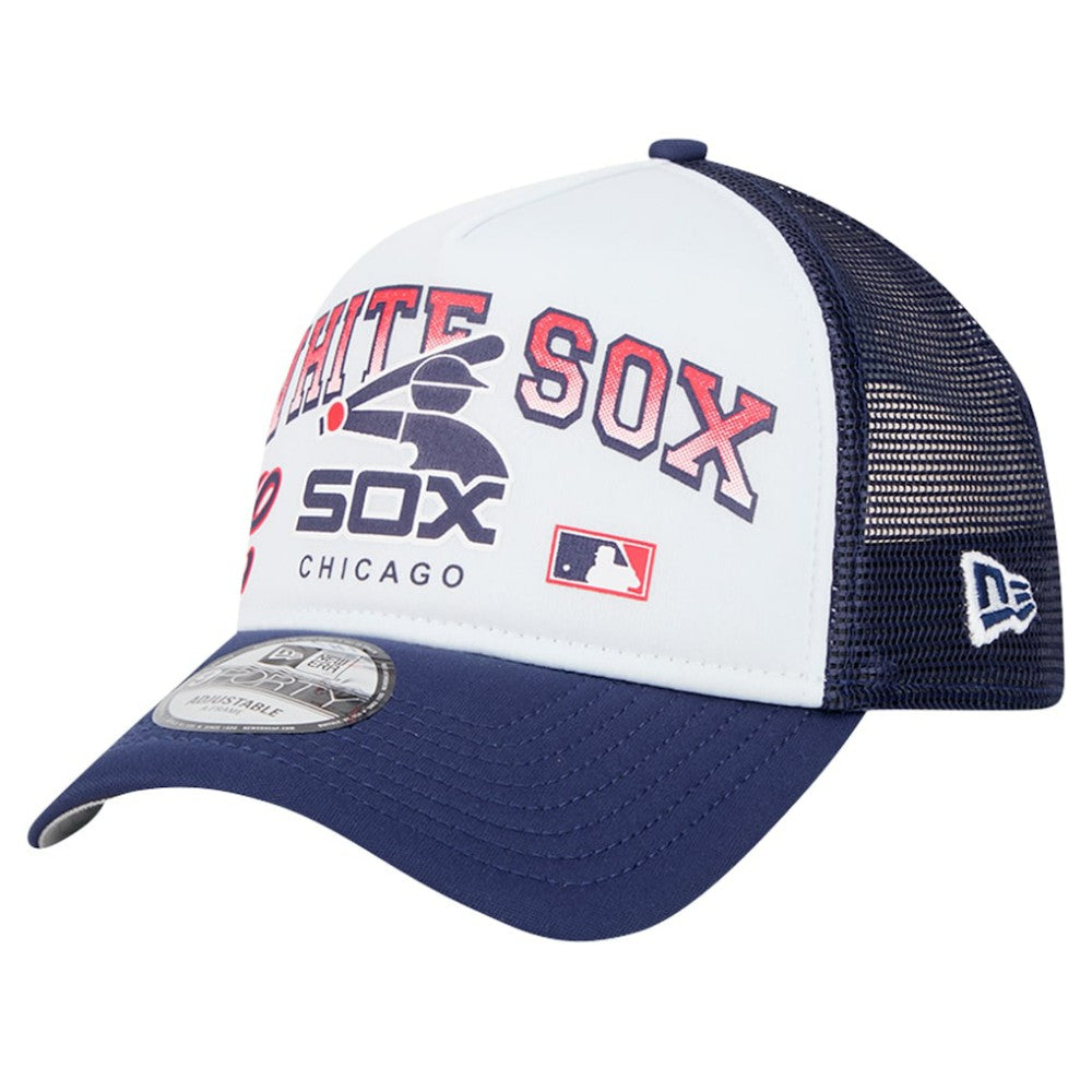 Chicago White Sox Retro Wordmark 9FORTY A-Frame Trucker Adjustable Hat White | New Era
