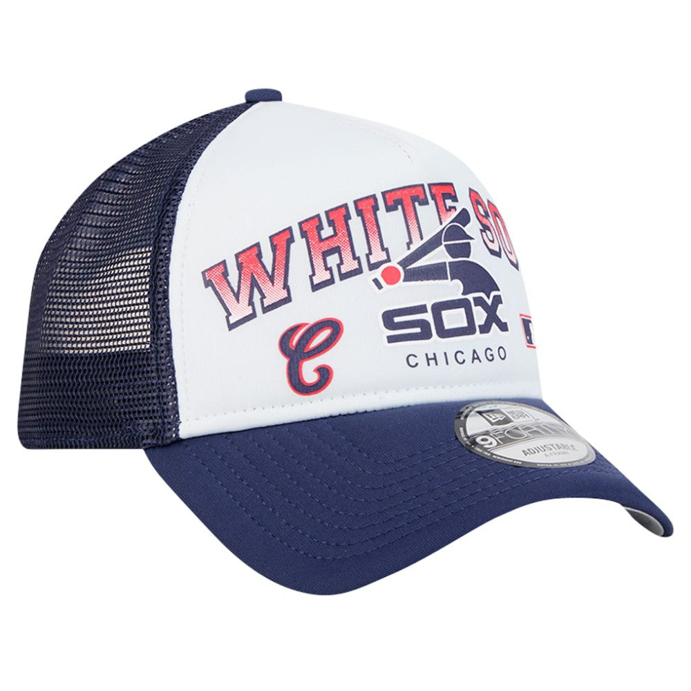 Chicago White Sox Retro Wordmark 9FORTY A-Frame Trucker Adjustable Hat White | New Era