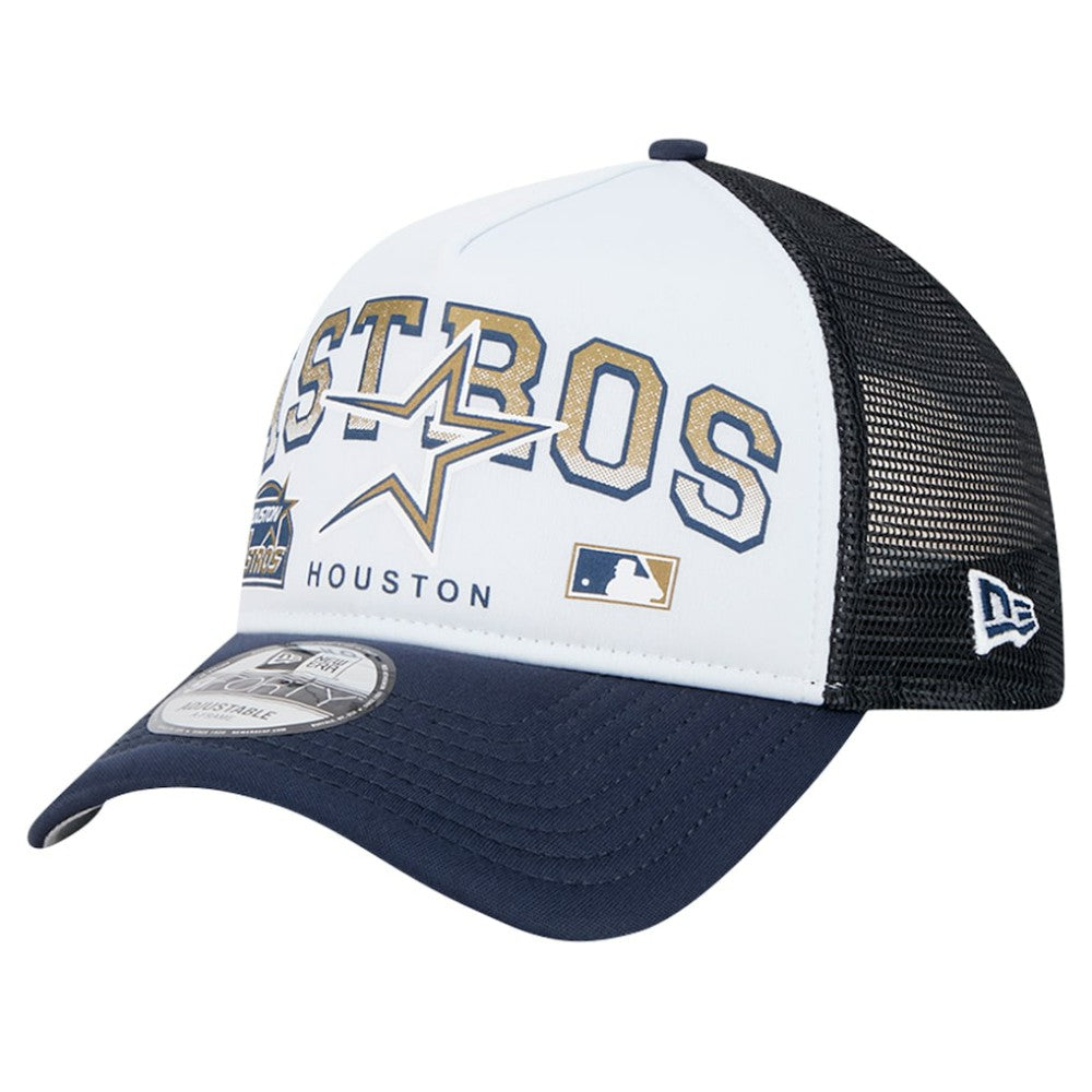 Houston Astros Retro Wordmark 9FORTY A-Frame Trucker Adjustable Hat White | New Era