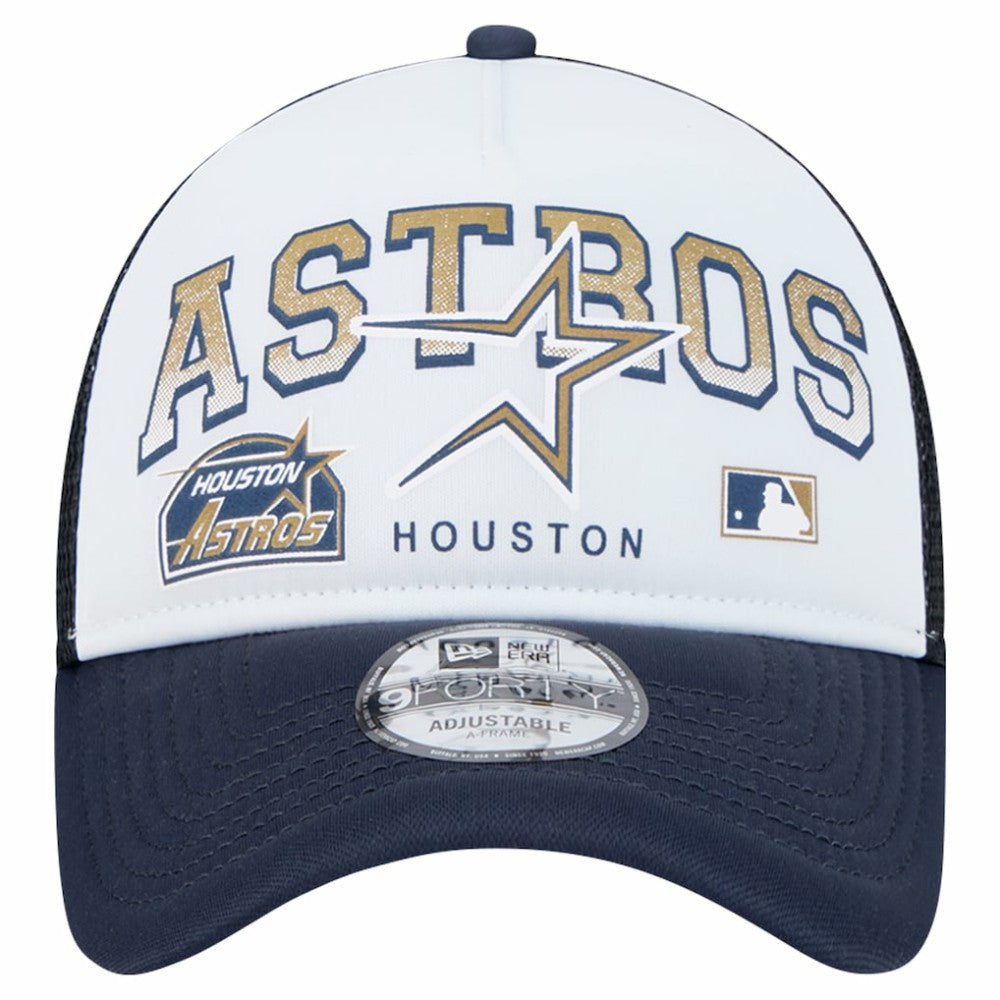 Houston Astros Retro Wordmark 9FORTY A-Frame Trucker Adjustable Hat White | New Era