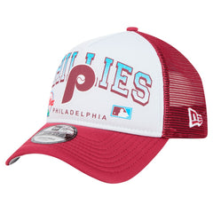 Philadelphia Phillies Retro Wordmark 9FORTY A-Frame Trucker Adjustable Hat White | New Era