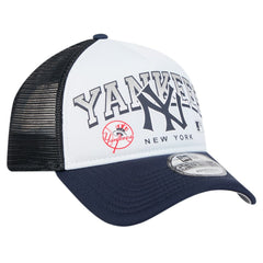 New York Yankees Retro Wordmark 9FORTY A-Frame Trucker Adjustable Hat White | New Era