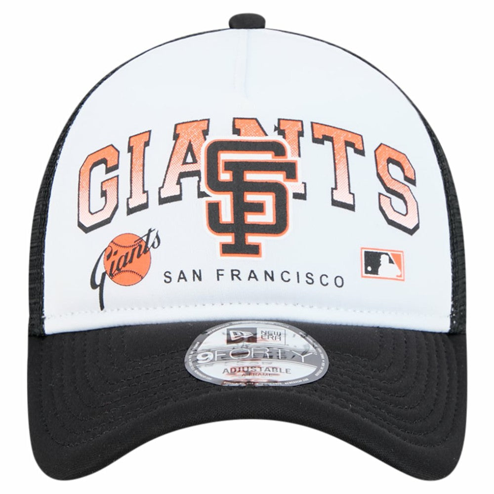San Francisco Giants Retro Wordmark 9FORTY A-Frame Trucker Adjustable Hat White | New Era