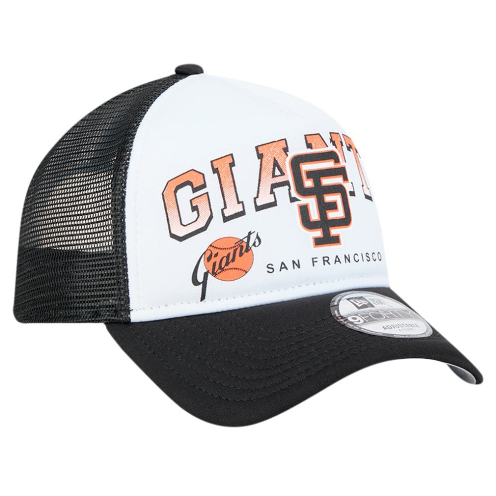 San Francisco Giants Retro Wordmark 9FORTY A-Frame Trucker Adjustable Hat White | New Era