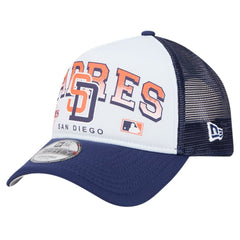 San Diego Padres Retro Wordmark 9FORTY A-Frame Trucker Adjustable Hat White | New Era