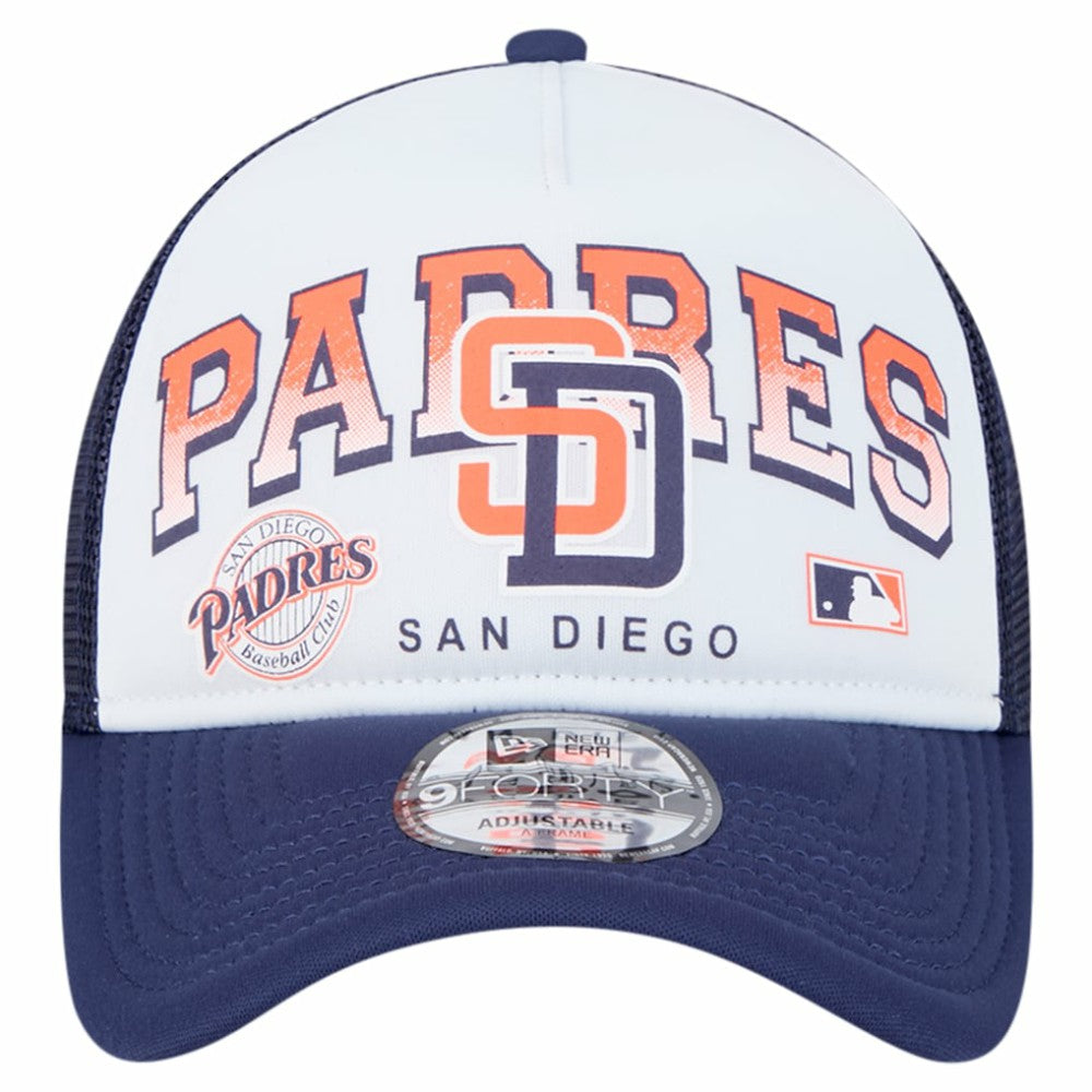 San Diego Padres Retro Wordmark 9FORTY A-Frame Trucker Adjustable Hat White | New Era