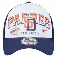 San Diego Padres Retro Wordmark 9FORTY A-Frame Trucker Adjustable Hat White | New Era