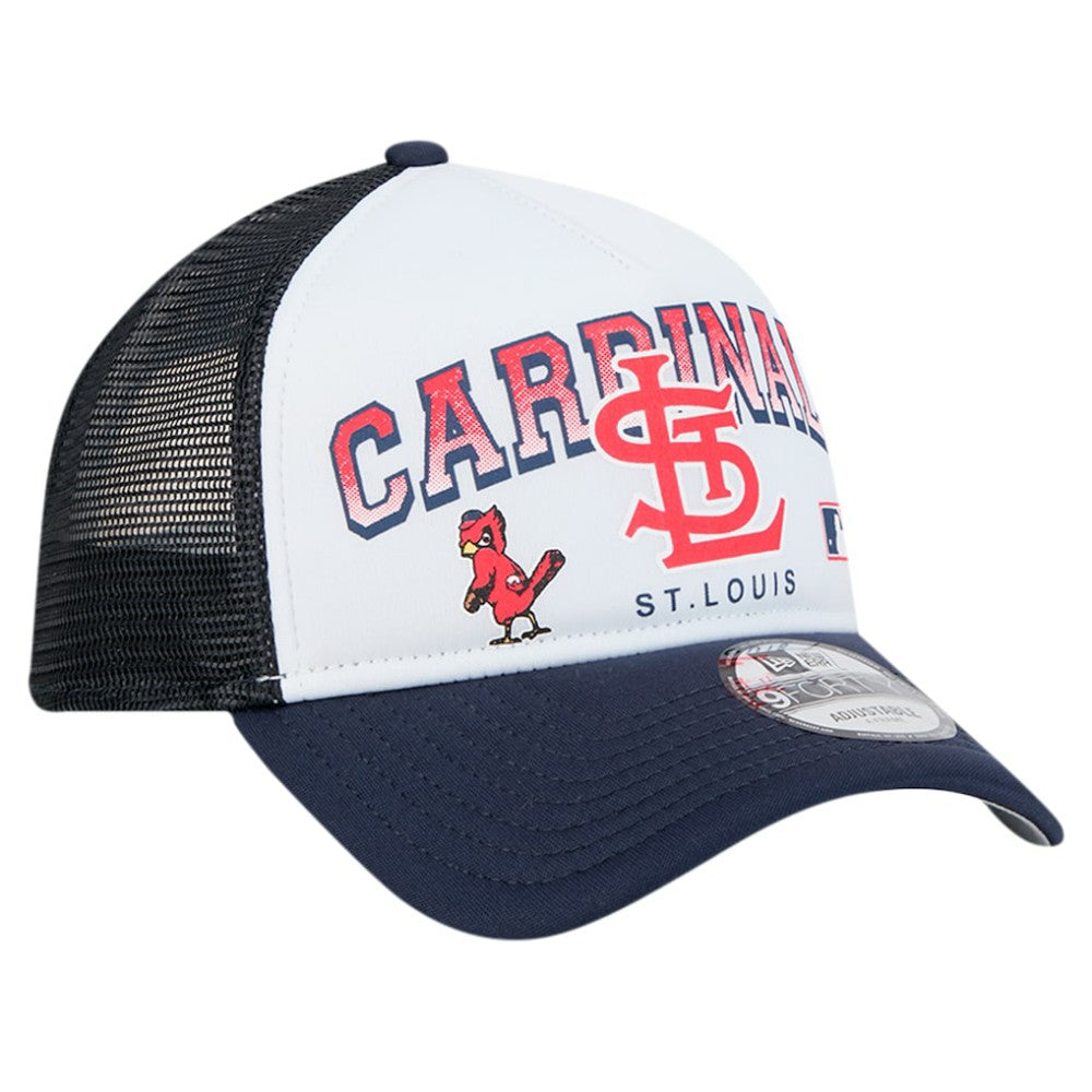 St. Louis Cardinals Retro Wordmark 9FORTY A-Frame Trucker Adjustable Hat White | New Era