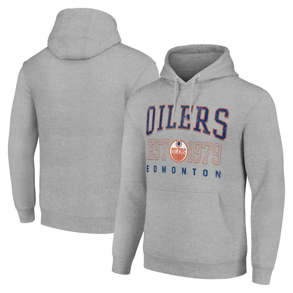 Edmonton Oilers Starter Retro Graphic Pullover Hoodie Heather Gray