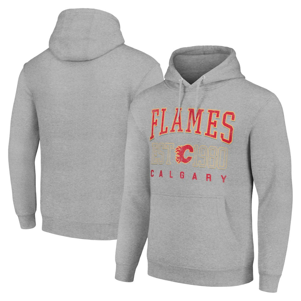 Calgary Flames Starter Retro Graphic Pullover Hoodie Heather Gray