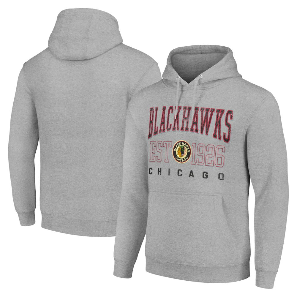 Chicago Blackhawks Starter Retro Graphic Pullover Hoodie Heather Gray