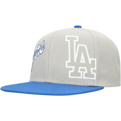 Los Angeles Dodgers Knock Out Panel Snapback Hat Gray/Royal | Mitchell & Ness