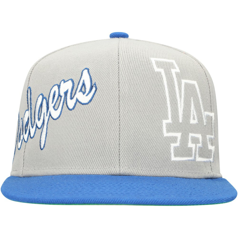 Los Angeles Dodgers Knock Out Panel Snapback Hat Gray/Royal | Mitchell & Ness