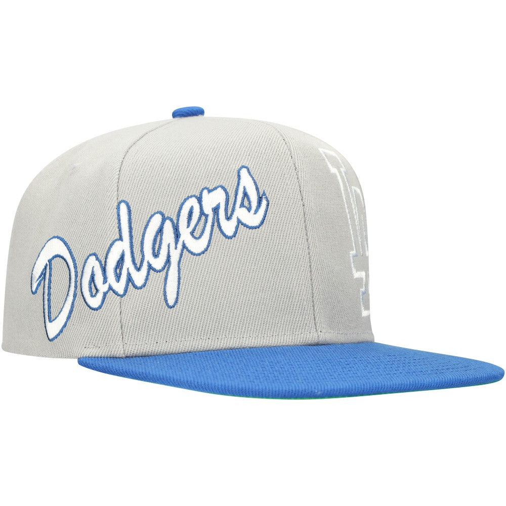 Los Angeles Dodgers Knock Out Panel Snapback Hat Gray/Royal | Mitchell & Ness