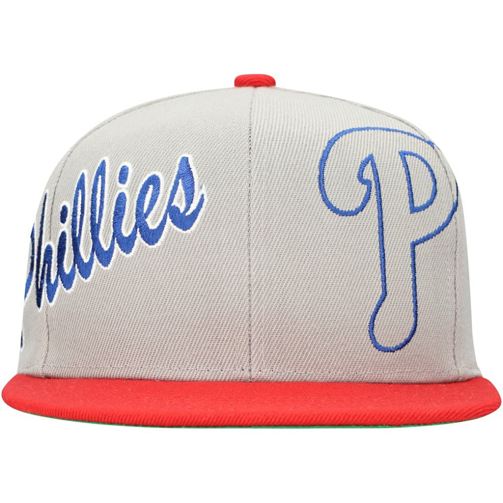Philadelphia Phillies Knock Out Panel Snapback Hat Gray | Mitchell & Ness