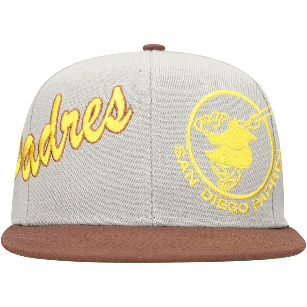 San Diego Padres Knock Out Panel Snapback Hat Gray/Brown | Mitchell & Ness