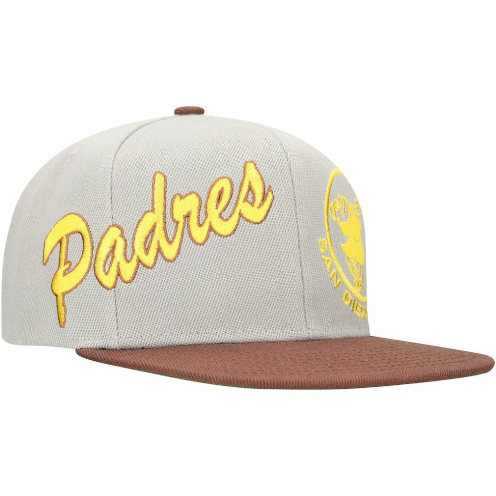 San Diego Padres Knock Out Panel Snapback Hat Gray/Brown | Mitchell & Ness