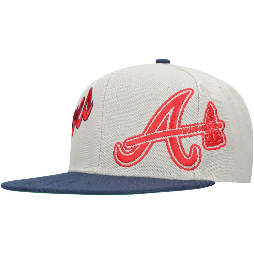 Atlanta Braves Knock Out Panel Snapback Hat Gray/Navy | Mitchell & Ness