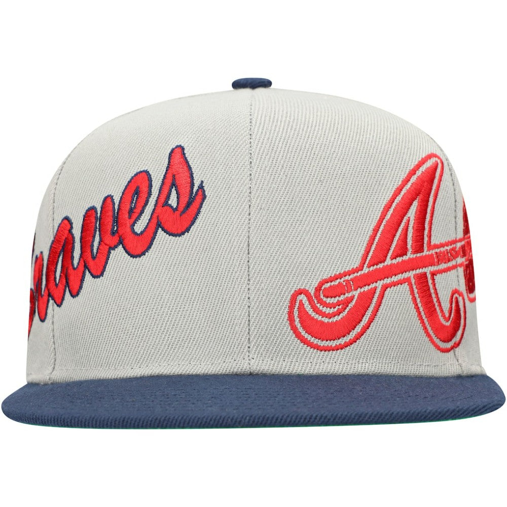 Atlanta Braves Knock Out Panel Snapback Hat Gray/Navy | Mitchell & Ness