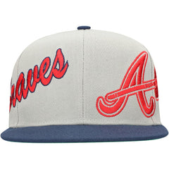 Atlanta Braves Knock Out Panel Snapback Hat Gray/Navy | Mitchell & Ness