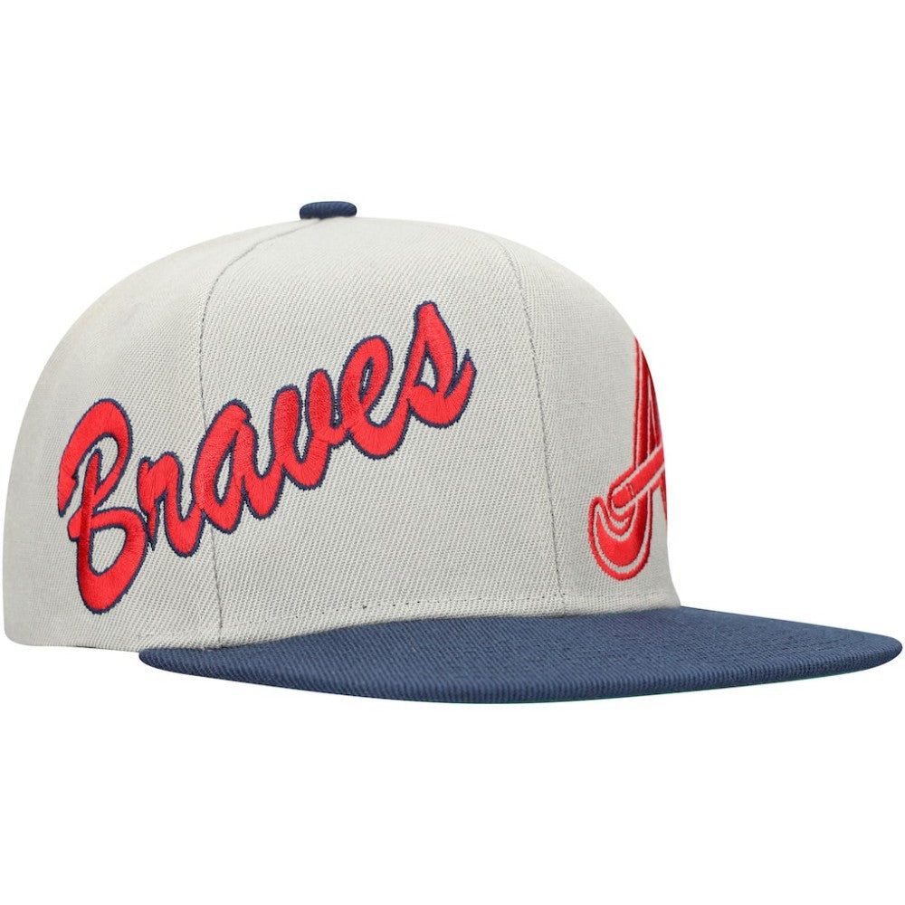 Atlanta Braves Knock Out Panel Snapback Hat Gray/Navy | Mitchell & Ness
