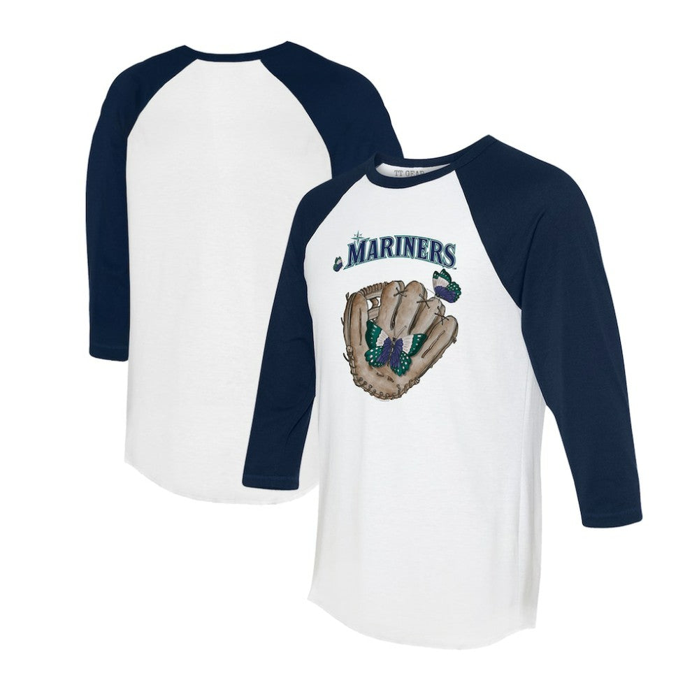 Seattle Mariners Tiny Turnip Unisex Butterfly Glove 3/4-Sleeve Raglan T-Shirt White/Navy