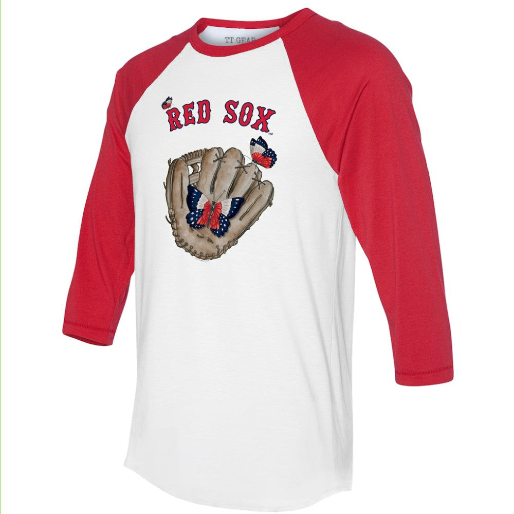 Boston Red Sox Tiny Turnip Unisex Butterfly Glove 3/4-Sleeve Raglan T-Shirt White/Red