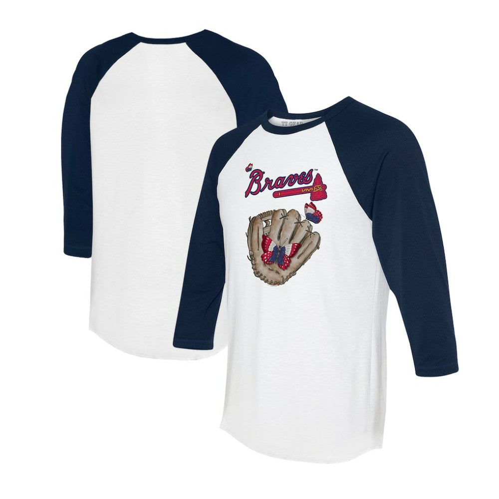 Atlanta Braves Tiny Turnip Unisex Butterfly Glove 3/4-Sleeve Raglan T-Shirt White/Navy