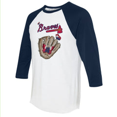 Atlanta Braves Tiny Turnip Unisex Butterfly Glove 3/4-Sleeve Raglan T-Shirt White/Navy