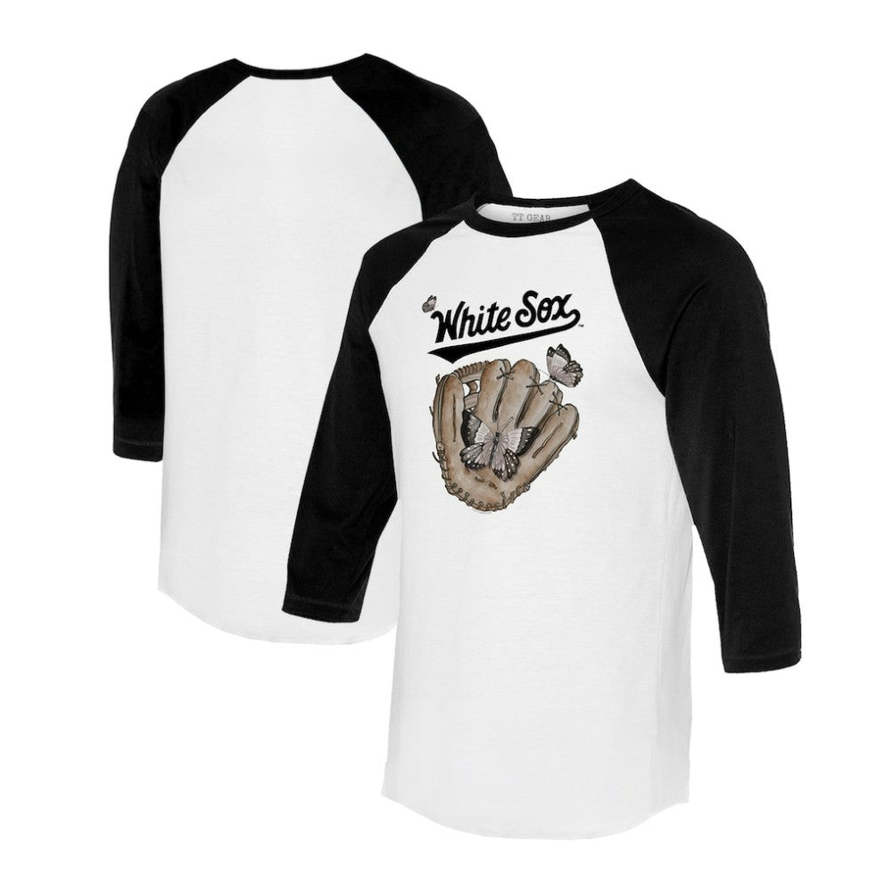 Chicago White Sox Tiny Turnip Unisex Butterfly Glove 3/4-Sleeve Raglan T-Shirt White/Black