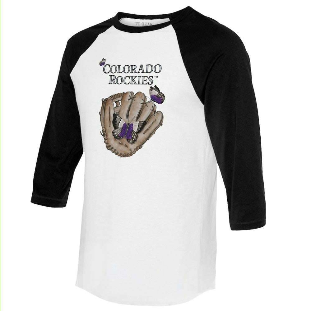 Colorado Rockies Tiny Turnip Unisex Butterfly Glove 3/4-Sleeve Raglan T-Shirt White/Black