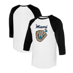 Miami Marlins Tiny Turnip Unisex Butterfly Glove 3/4-Sleeve Raglan T-Shirt White/Black