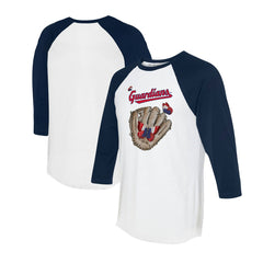Cleveland Guardians Tiny Turnip Unisex Butterfly Glove 3/4-Sleeve Raglan T-Shirt White/Navy
