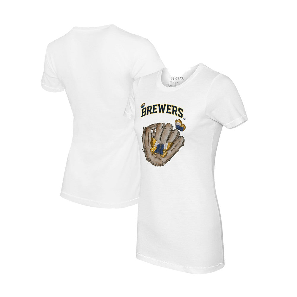 Milwaukee Brewers Tiny Turnip Women's Butterfly Glove T-Shirt White