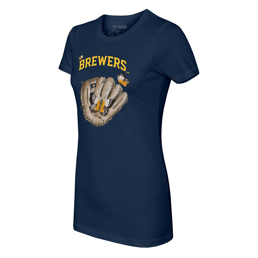 Milwaukee Brewers Tiny Turnip Women's Butterfly Glove T-Shirt Navy