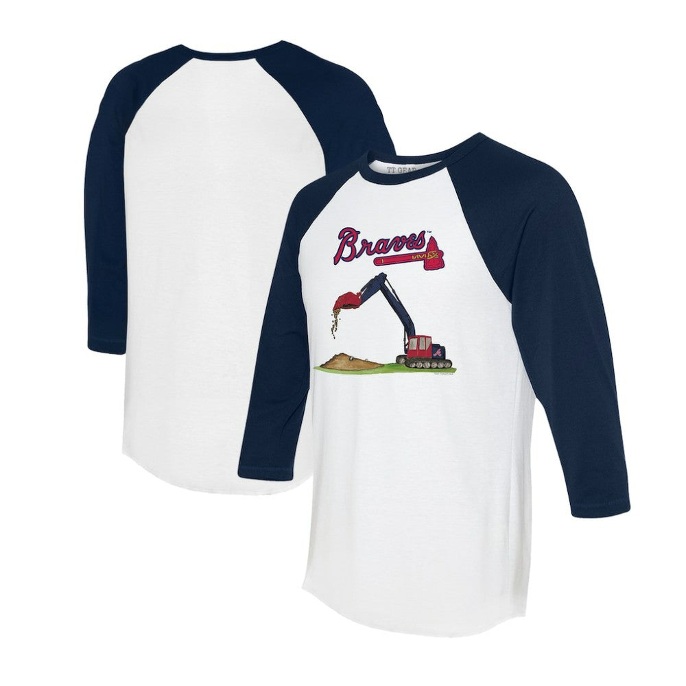 Atlanta Braves Tiny Turnip Unisex Excavator 3/4-Sleeve Raglan T-Shirt White/Navy