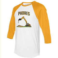 San Diego Padres Tiny Turnip Unisex Excavator 3/4-Sleeve Raglan T-Shirt White/Gold