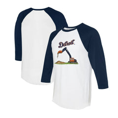 Detroit Tigers Tiny Turnip Unisex Excavator 3/4-Sleeve Raglan T-Shirt White/Navy