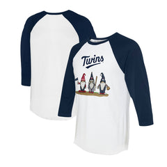 Minnesota Twins Tiny Turnip Unisex Gnomes 3/4-Sleeve Raglan T-Shirt White/Navy