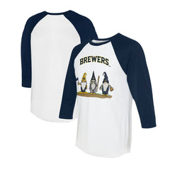 Milwaukee Brewers Tiny Turnip Unisex Gnomes 3/4-Sleeve Raglan T-Shirt White/Navy